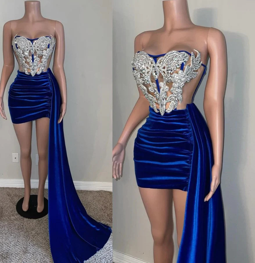 Royal blue mermaid sexy short prom dress evening gown party dress nv2136