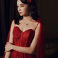 Burgundy Tulle Sequined Long Ball Gown Evening Dress nv1900