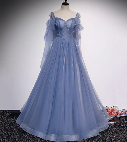 Blue Tulle Long Ball Gown A-Line Evening Gown nv1700