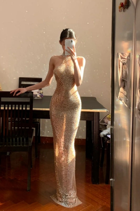 Shiny and elegant slim fit long suspender party dress, party girl exclusive dress NV6590