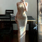 Shiny and elegant slim fit long suspender party dress, party girl exclusive dress NV6590