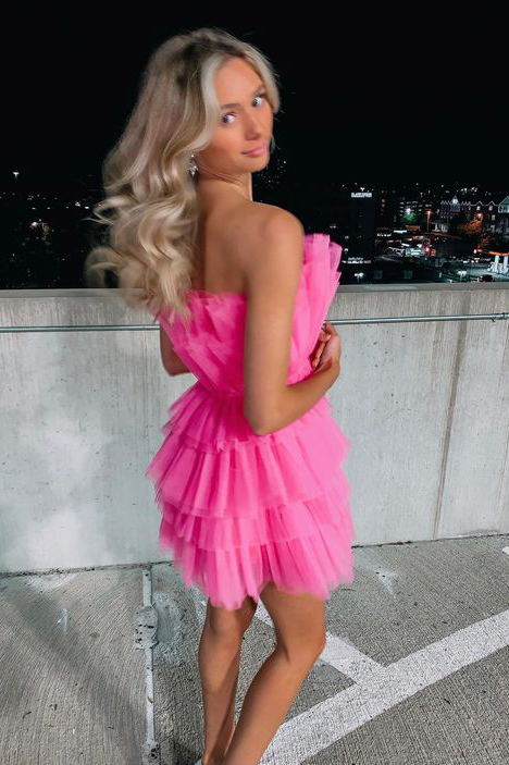 Pink Off-The-Shoulder Homecoming Dress Tulle Mini Cocktail Dress nv2233