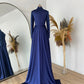 Jewel Neck Pleated Satin Bodycon Sequin Dress Trailing Long Sleeve Evening Gown Ball Gown nv1964