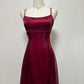 Dark red burgundy retro fashion simple fashion shiny exquisite beaded lace-up back long satin elegant princess ball gown, evening dress, party dress nv3709