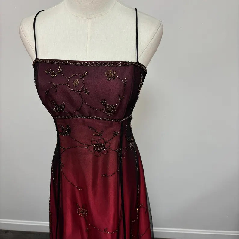 Burgundy retro fashion gradient exquisite beaded long tulle ball gown, evening dress, party dress nv3702