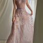 Pink Sexy Sweet Embroidered Sequin Slim Fit Tulle Sleeveless Long Ball Gown Evening Dress nv2948