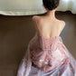 Pink Sexy Sweet Embroidered Sequin Slim Fit Tulle Sleeveless Long Ball Gown Evening Dress nv2948