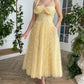 Yellow A-line Lace Prom Dress Backless Ankle Length Evening Dress Corset Party Graduation Dress nv1675