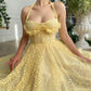 Yellow A-line Lace Prom Dress Backless Ankle Length Evening Dress Corset Party Graduation Dress nv1675