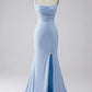 Light Blue Sparkly Mermaid Prom Dress with Slit nv1652