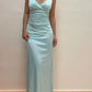 V Neck Light Blue Bodycon Long Prom Gown Evening Dress Party Dress nv1948