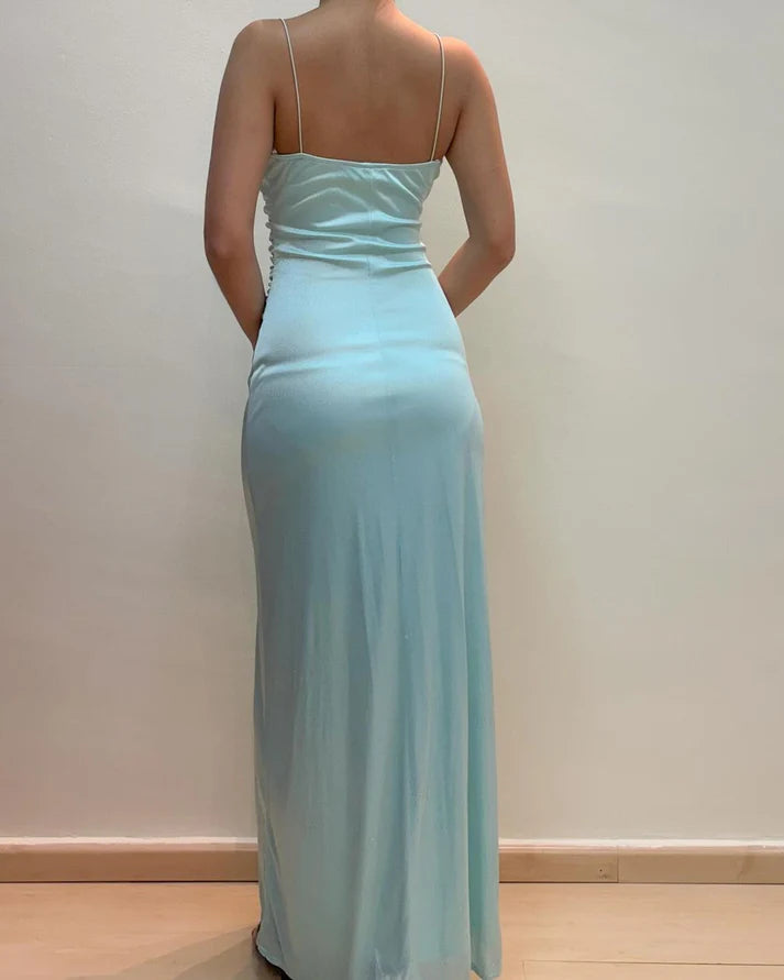 V Neck Light Blue Bodycon Long Prom Gown Evening Dress Party Dress nv1948