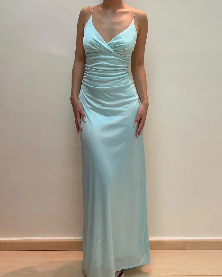 V Neck Light Blue Bodycon Long Prom Gown Evening Dress Party Dress nv1948