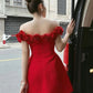 Red Off Shoulder Rose Lace Neckline A-Line Short Mini Homecoming Dress Birthday Christmas Party Dress Princess nv2741