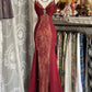 Burgundy Retro V-neck Lace Long Ball Gown Mermaid Evening Dress Party Dress nv2354