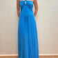 NiceVestidos--Sleeveless Sky - Blue Chiffon Halter A - line Floor - length Evening Dress NV5771
