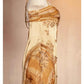 Gold Floral Elegant Long Satin Prom  Dress Evening Dress Party Dress nv4696