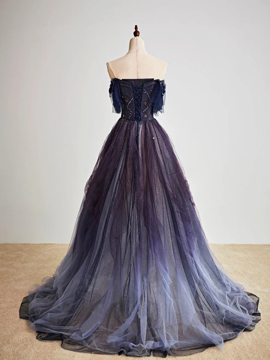 Purple Gradient Tulle Long Prom Dress, Beautiful A-Line Evening Party Dress nv1541