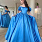 Blue Satin Long Prom Dress, A-Line Short Sleeve Evening Dress nv1583