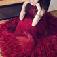 Red long chiffon fur formal Prom dress NV6575
