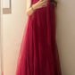 Red long chiffon fur formal Prom dress NV6575
