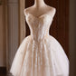 Champagne Strapless Tulle Sequins Short Prom Dress, Lovely Sweetheart Homecoming Party Dress nv1419
