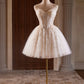 Champagne Strapless Tulle Sequins Short Prom Dress, Lovely Sweetheart Homecoming Party Dress nv1419