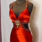 Red gorgeous shiny fashion exquisite beaded backless long elegant satin floor-length train ball gown evening dress nv3641