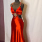 Red gorgeous shiny fashion exquisite beaded backless long elegant satin floor-length train ball gown evening dress nv3641