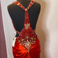 Red gorgeous shiny fashion exquisite beaded backless long elegant satin floor-length train ball gown evening dress nv3641