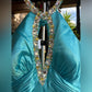 Blue Fashion Elegant Exquisite Beaded Strapless Long Satin Elegant Ball Gown Evening Gown Party Dress nv3680