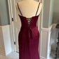 Burgundy elegant fashion new arrival exquisite corset long satin floor-length sexy slit ball gown evening dress party dress nv3647