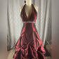 Burgundy Fashion Elegant Exquisite Beaded Strapless A-Line Long Satin Formal Prom Dress Evening Dress Party Dress nv3687