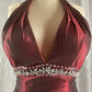 Burgundy Fashion Elegant Exquisite Beaded Strapless A-Line Long Satin Formal Prom Dress Evening Dress Party Dress nv3687