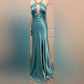 Blue Fashion Elegant Exquisite Beaded Strapless Long Satin Elegant Ball Gown Evening Gown Party Dress nv3680