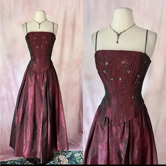 NiceVestidos--Sleeveless Wine Red Satin A line Floor length Evening Dress NV5778