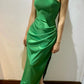 Emerald green off-shoulder split long-sleeved fishtail ball pleated long dress evening dress nv1770