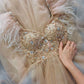 Champagne gold gorgeous elegant sparkling exquisite beaded long elegant tulle formal prom dress evening gown party dress nv65