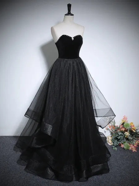 Black chic beautiful black pearl rhinestone ball gown A-line/princess high collar sleeveless backless floor-length/long ball formal dress evening dress nv2643