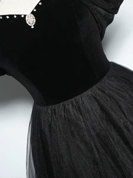 Black chic beautiful black pearl rhinestone ball gown A-line/princess high collar sleeveless backless floor-length/long ball formal dress evening dress nv2643