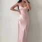 Halter Neck Pink Prom Dresses Sheath Satin Evening Dress nv1634