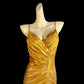 Vintage gold elegant spaghetti strap slit sexy long satin prom dress evening dress nv5233