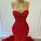 Red lace beaded sleeveless mermaid slim fit long ball gown evening dress nv2839