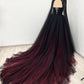 Ärmelloses, schwarz-rotes Tüllkleid mit Farbverlauf | Luxuriöses, glamouröses Cape-Kleid mit Perlenbesatz und ohne Schleppe für Galabälle NV6298