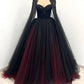 Ärmelloses, schwarz-rotes Tüllkleid mit Farbverlauf | Luxuriöses, glamouröses Cape-Kleid mit Perlenbesatz und ohne Schleppe für Galabälle NV6298