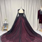Ärmelloses, schwarz-rotes Tüllkleid mit Farbverlauf | Luxuriöses, glamouröses Cape-Kleid mit Perlenbesatz und ohne Schleppe für Galabälle NV6298