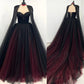 Ärmelloses, schwarz-rotes Tüllkleid mit Farbverlauf | Luxuriöses, glamouröses Cape-Kleid mit Perlenbesatz und ohne Schleppe für Galabälle NV6298