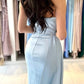 Sky Blue Strapless Pleat Prom Dress Mermaid With Slit Ruffles nv1631