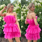 Pink Off-The-Shoulder Homecoming Dress Tulle Mini Cocktail Dress nv2233