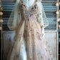 Light-Colored, Exquisite, Elegant, And Fashionable Long Tulle Ball Gown With Star-Patterned Long Sleeves  NV6875